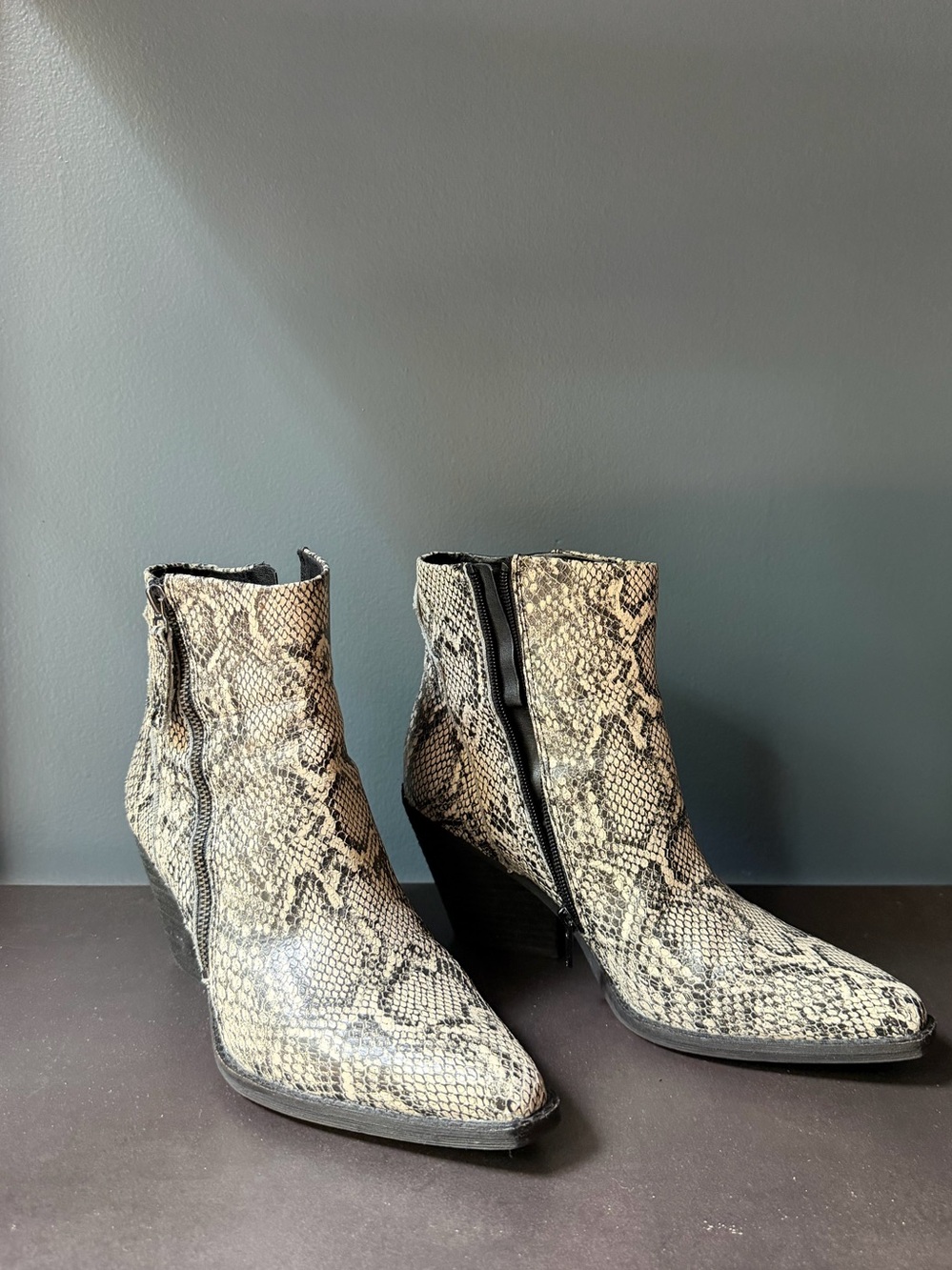 Zodiac Snake-Print Pointed Toe Ankle Boots